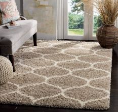 Modern Beige Plush Bedroom Rug